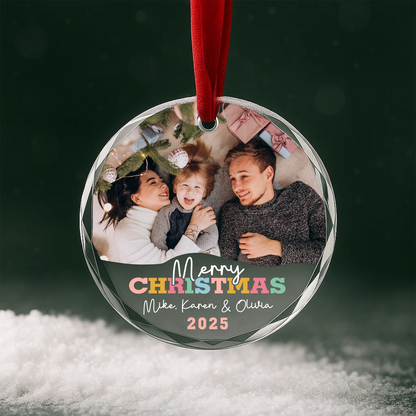 Merry Christmas Family Ornament, Custom Photo Ornament