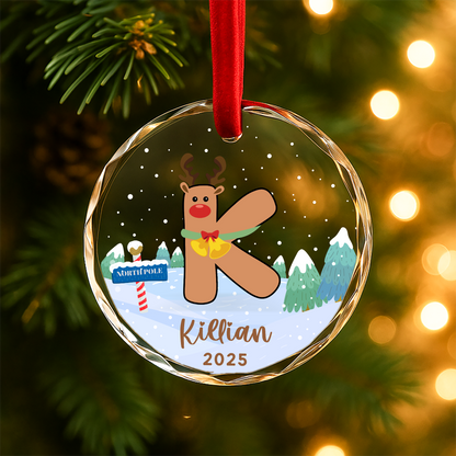 Monogram Letter Name Reindeer Custom Glass Ornament