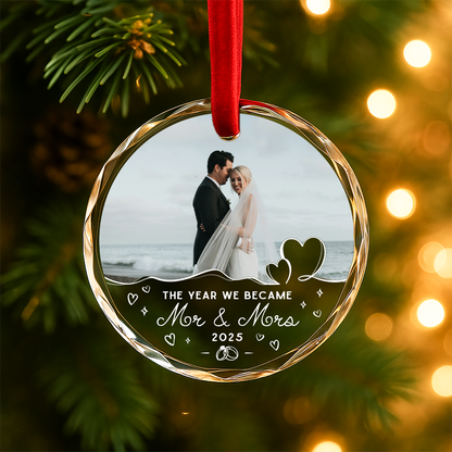 The Year We Became Mr Mrs, Custom Glass Ornament With Couple Photo