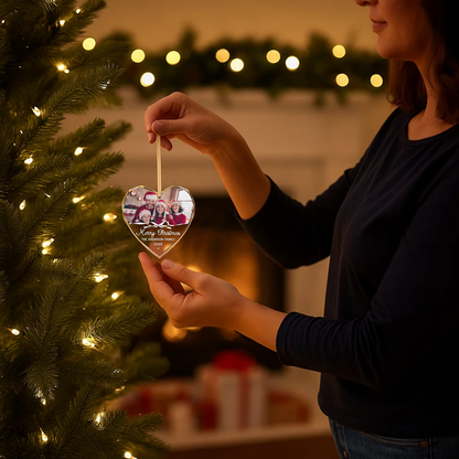 Merry Christmas Family Ornament, Custom Photo with Script Text