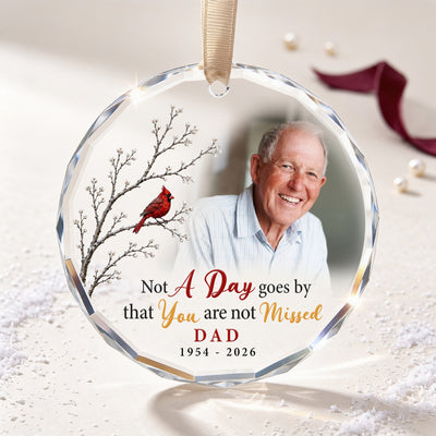 Personalized Dad Memorial Glass Ornament – Custom Photo Cardinal Remembrance Keepsake, In Loving Memory Gift