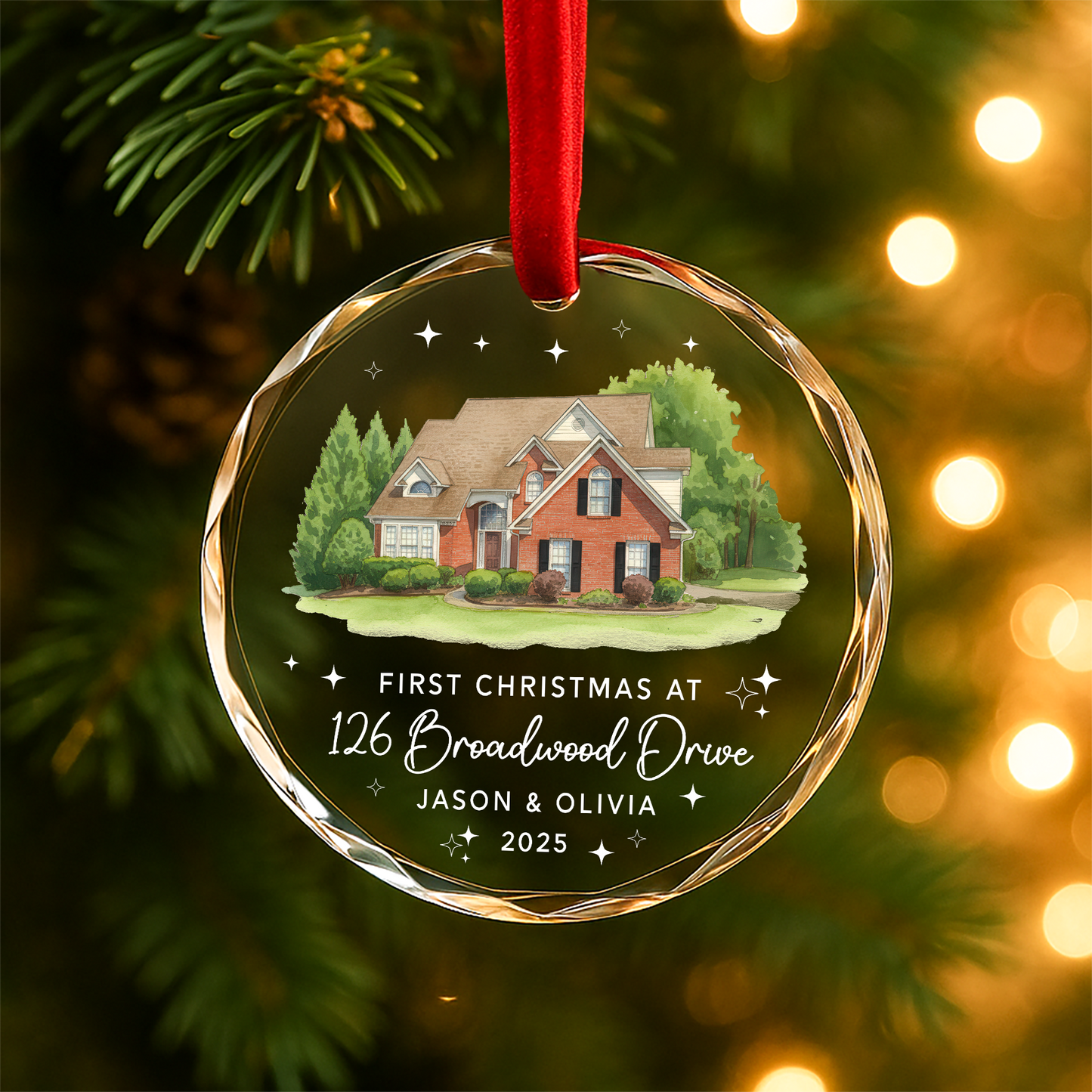 First Christmas at New Home Ornament, Custom House Illustration