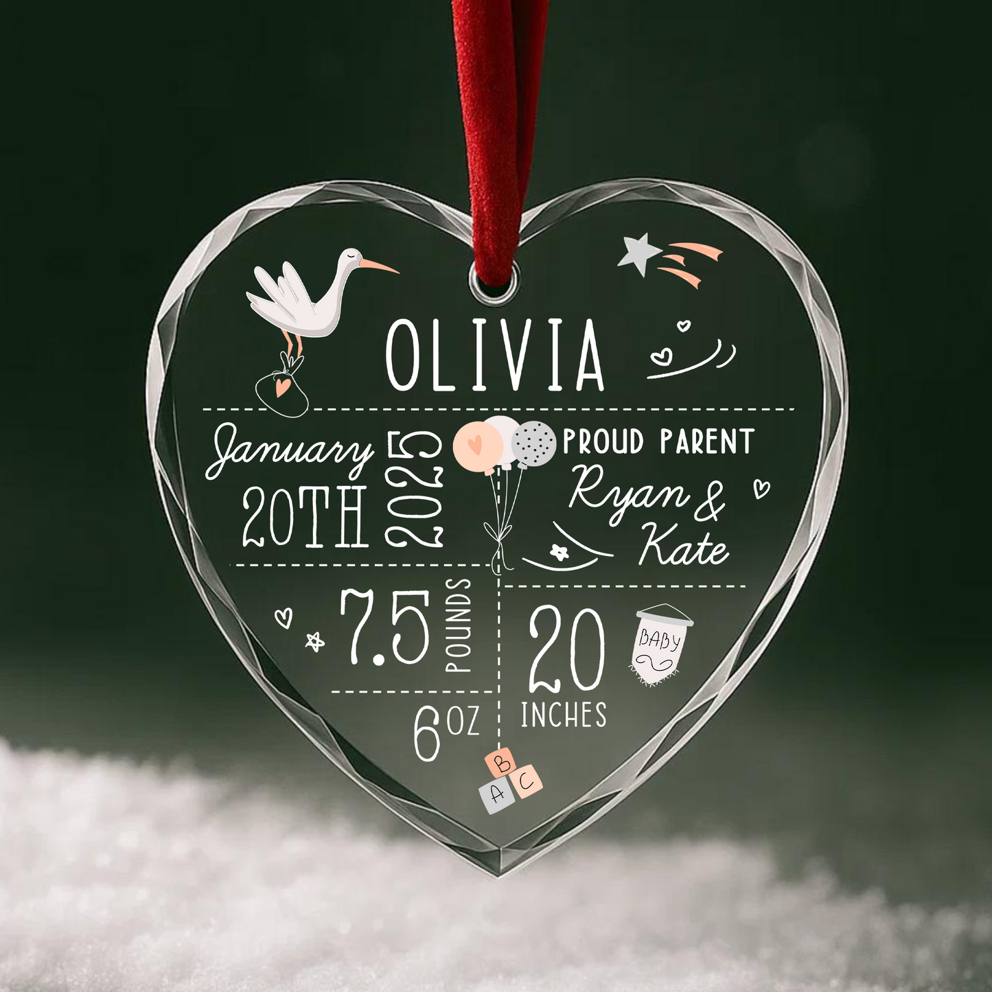 Baby First Christmas Ornament, Custom Name and Birth Stat