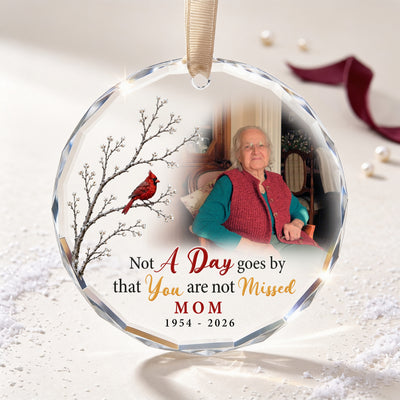 In Loving Memory of Mom Glass Ornament – Personalized Cardinal Memorial with Custom Photo, Sympathy Keepsake Gift