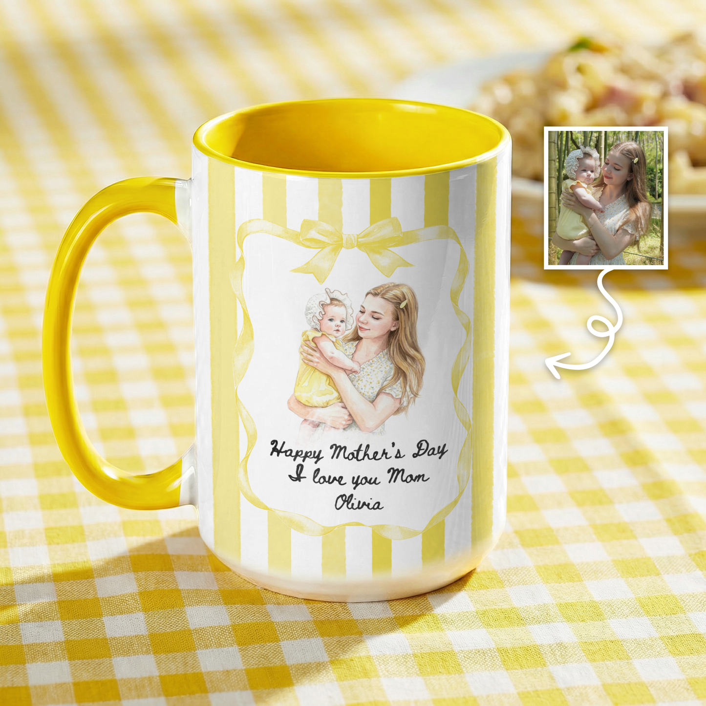 Personalized Photo Mug for Mom – Custom Illustrated Portrait Mug, Mother’s Day Gift