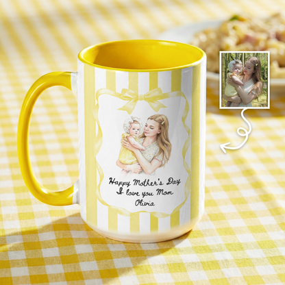 Personalized Photo Mug for Mom – Custom Illustrated Portrait Mug, Mother’s Day Gift