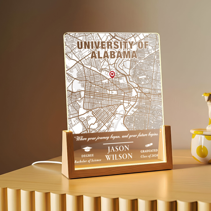 Personalized Graduation Map LED Plaque – Custom University Gift with Name, Degree & Year