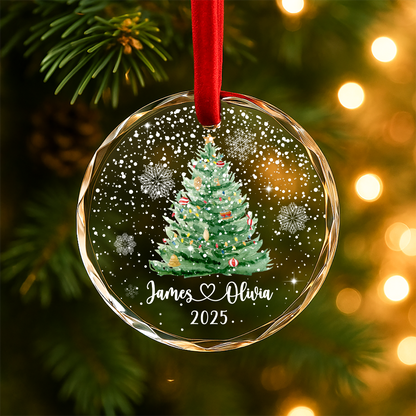 Christmas Tree Ornament with Couple Names, Personalized Holiday Keepsake