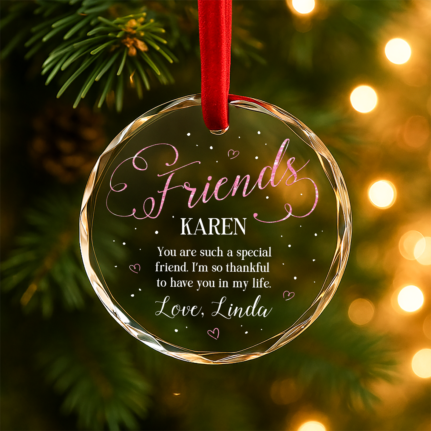 Friends Special Message Custom Glass Ornament