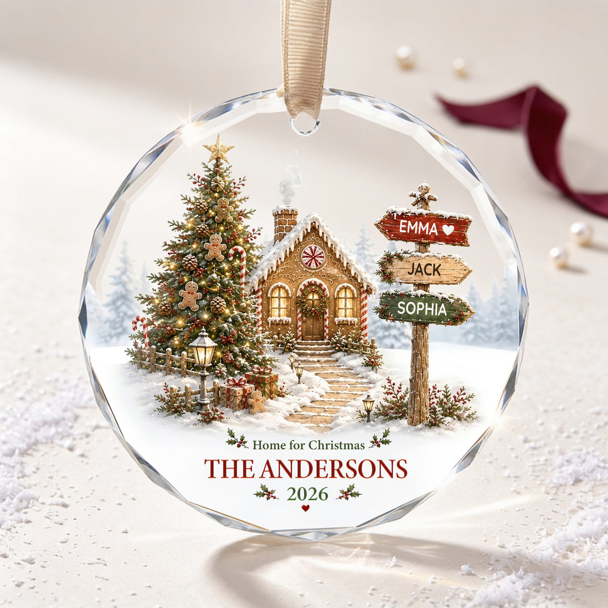 Personalized Gingerbread House Glass Ornament – Custom Family Names Christmas Keepsake 2026