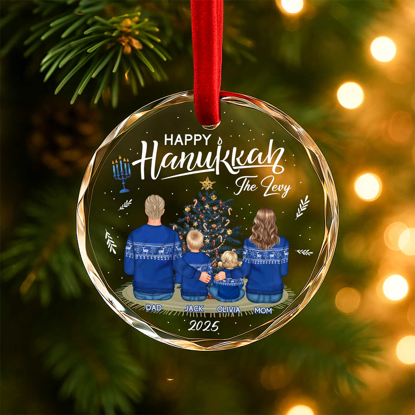 Happy Hanukkah Family Ornament, Custom Family Keepsake