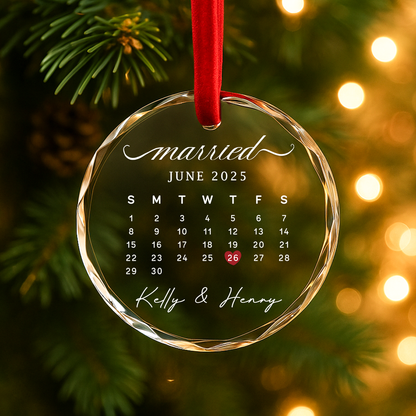 Married Date, Custom Glass Ornament