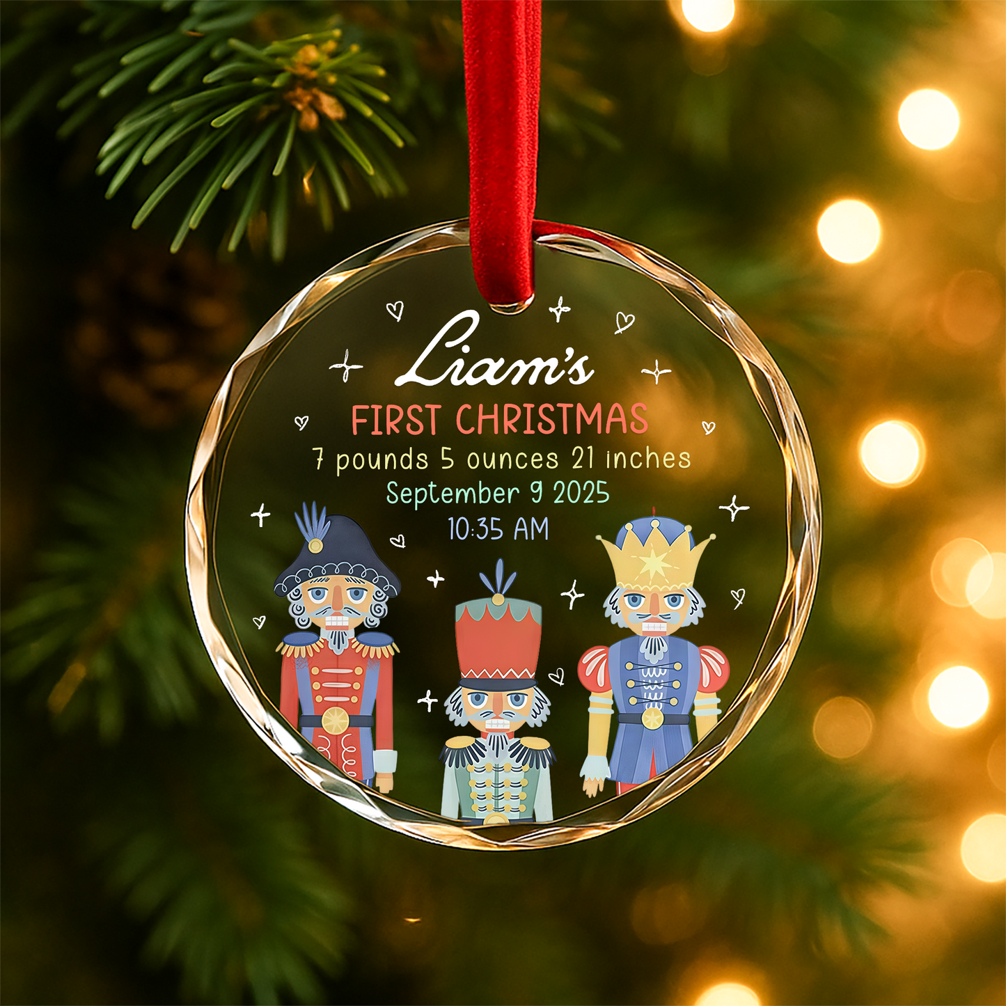 My First Christmas Nutcracker Birth Stats Custom Glass Ornament