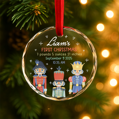 My First Christmas Nutcracker Birth Stats Custom Glass Ornament