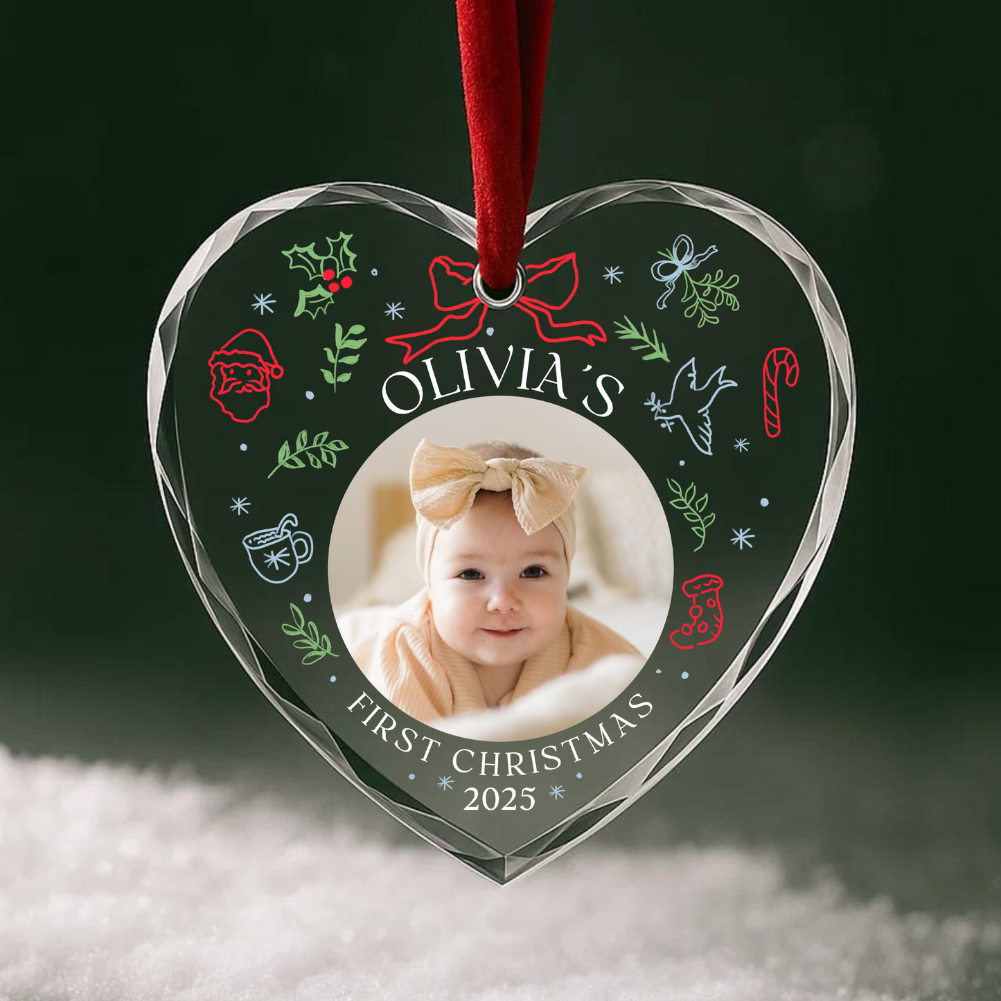 Baby First Christmas Ornament, Customize Name and Year