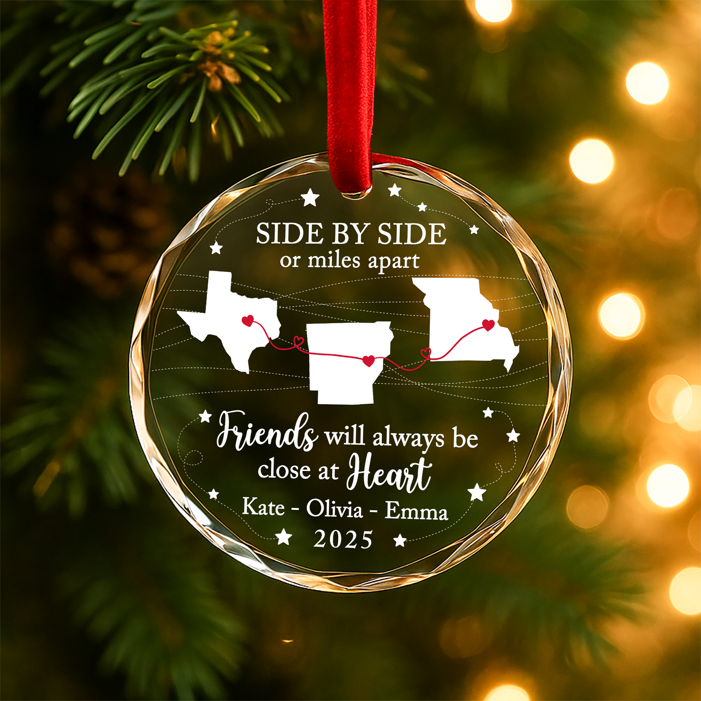 Friends Will Always Be Close at Heart Long Distance Map Ornament