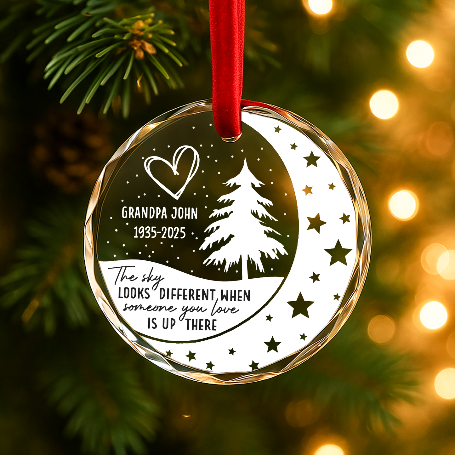 Memorial Moon and Tree The Sky Looks Different Custom Glass Ornament