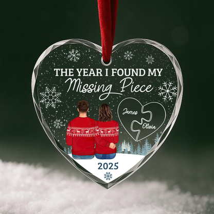 The Year I Found My Missing Piece, Personalized Couple Ornament with Puzzle Heart