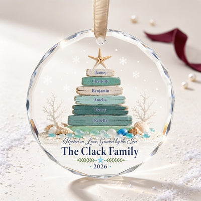 Custom Driftwood Christmas Tree Ornament – Personalized Family Names Coastal Glass Keepsake 2026