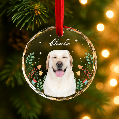Custom Pet Portrait Ornament, Watercolor Style Christmas Design