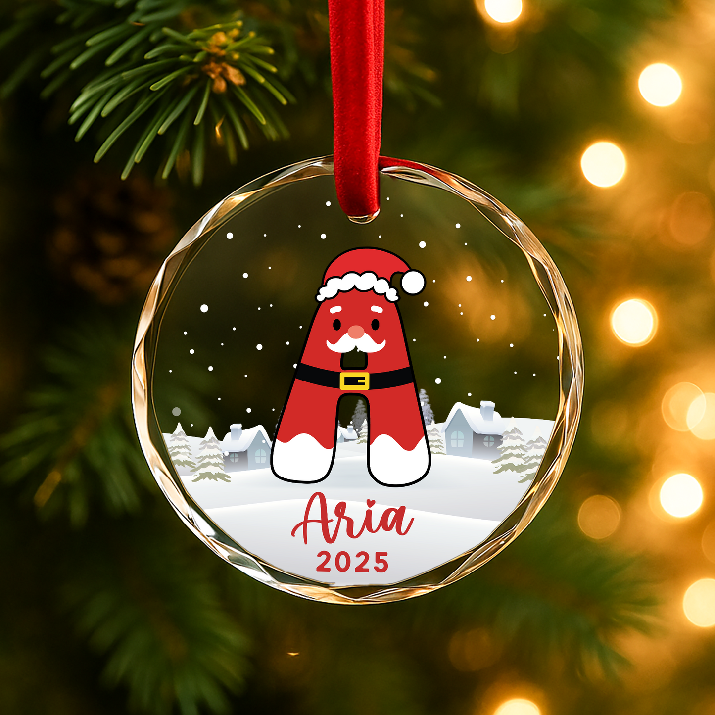 Santa Letter Monogram Custom Glass Ornament