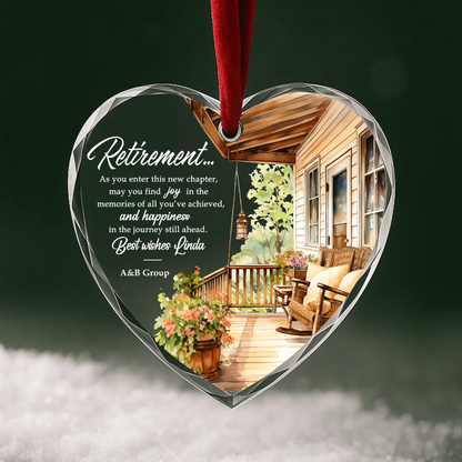 Retirement Ornament, Personalized Farewell Gift with Porch Scene