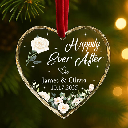 Happily Ever After Floral Wedding Heart Ornament