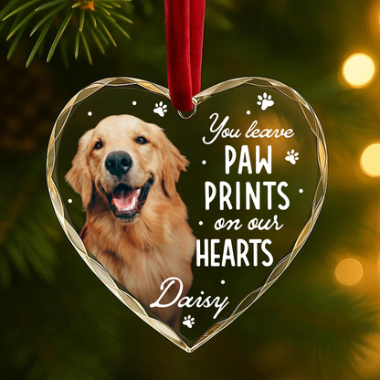 You Leave Paw Prints on Our Hearts, Personalized Pet Memorial Ornament