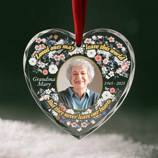 Forever Loved Memorial Photo Ornament, In Loving Memory Heart Christmas Ornament