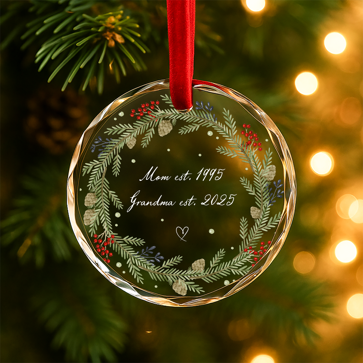 Mom and Grandma Established Wreath Ornament, Custom Year Keepsake