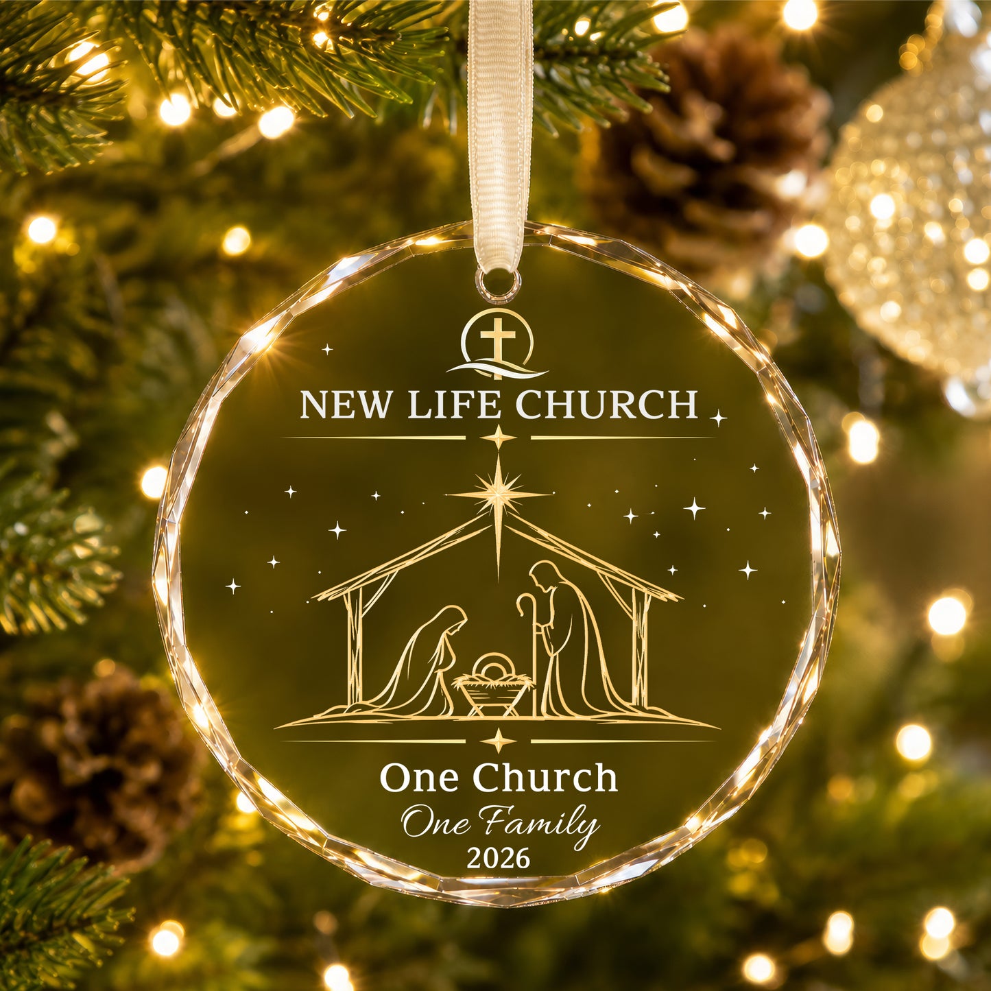 Personalized Church Family Nativity Ornament