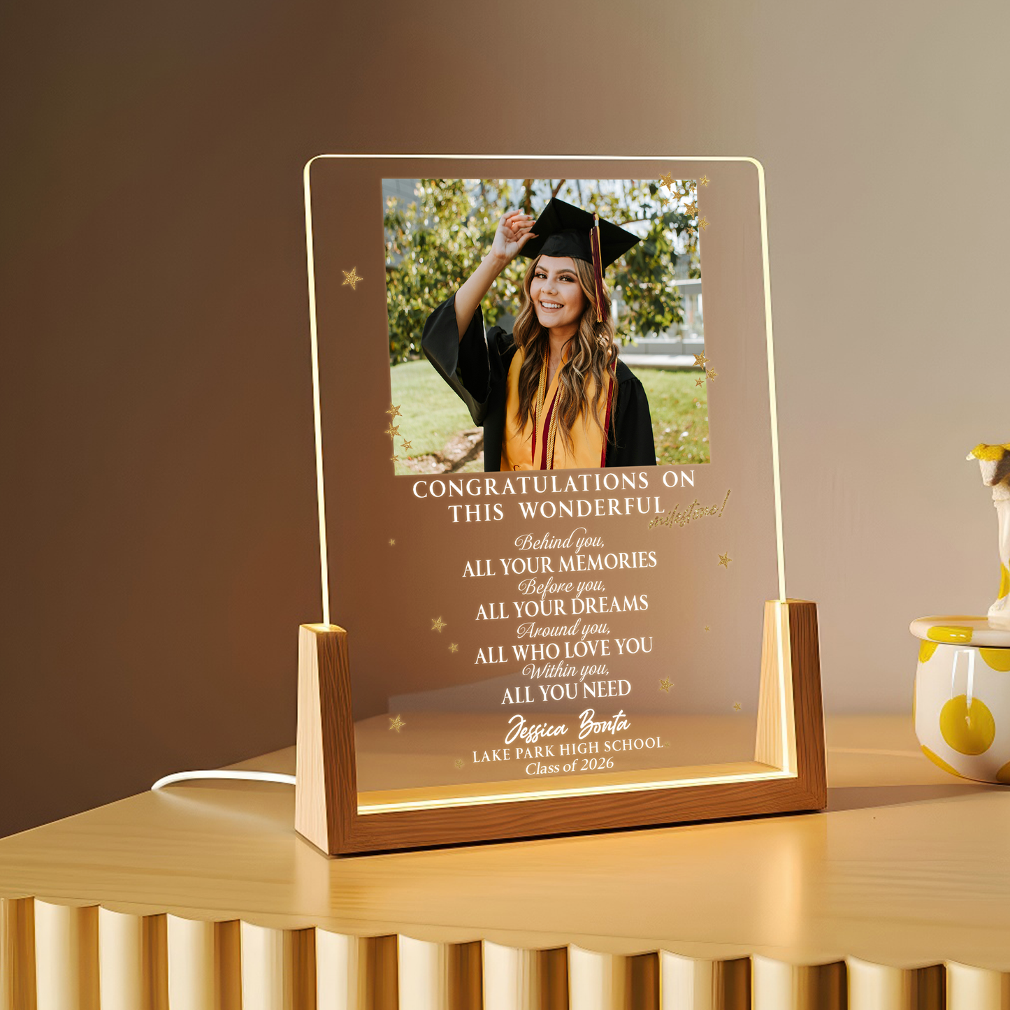 Personalized Graduation Photo LED Plaque – Custom Name & School Gift for Class of 2026