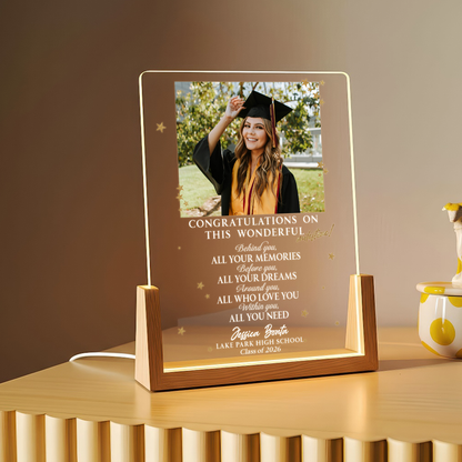 Personalized Graduation Photo LED Plaque – Custom Name & School Gift for Class of 2026