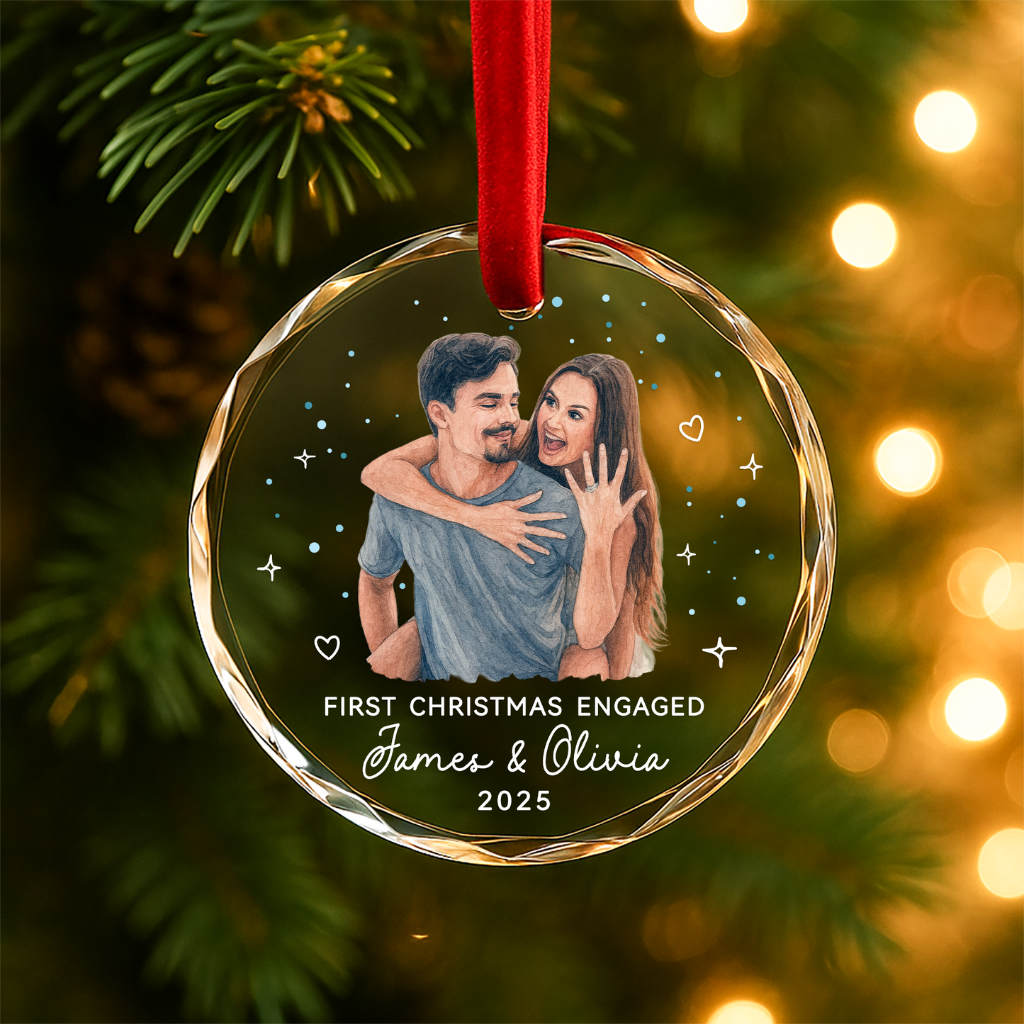First Christmas Engaged, Custom Couple Portrait Ornament from Photo