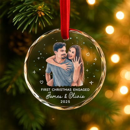 First Christmas Engaged, Custom Couple Portrait Ornament from Photo