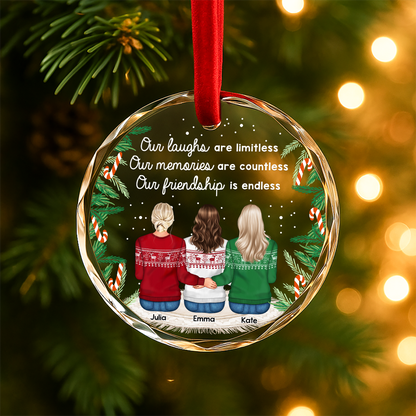 Our Laughs Are Limitless Friendship Custom Glass Ornament