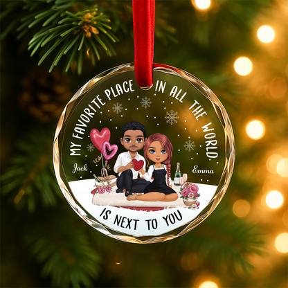 My Favorite Place Is Next to You Couple Custom Glass Ornament
