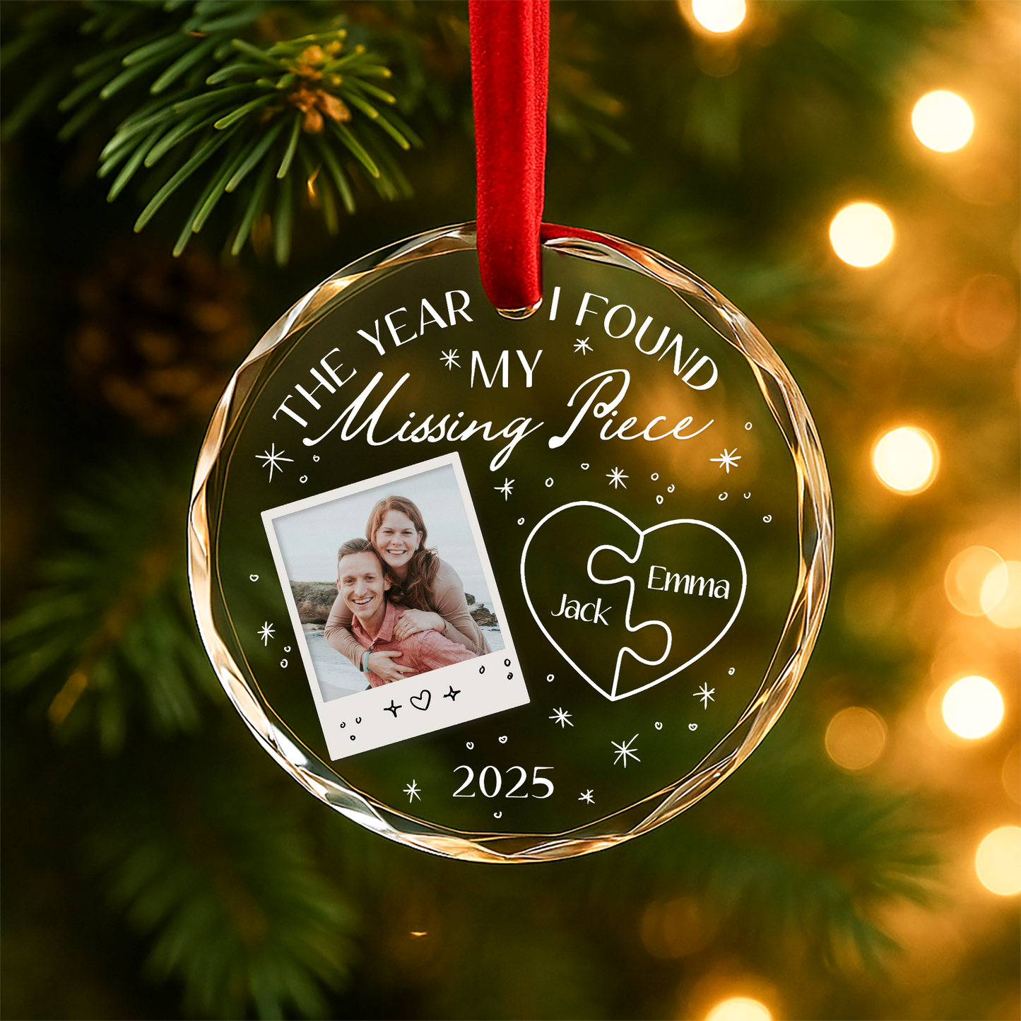 The Year I Found My Missing Piece Couple Photo Custom Glass Ornament