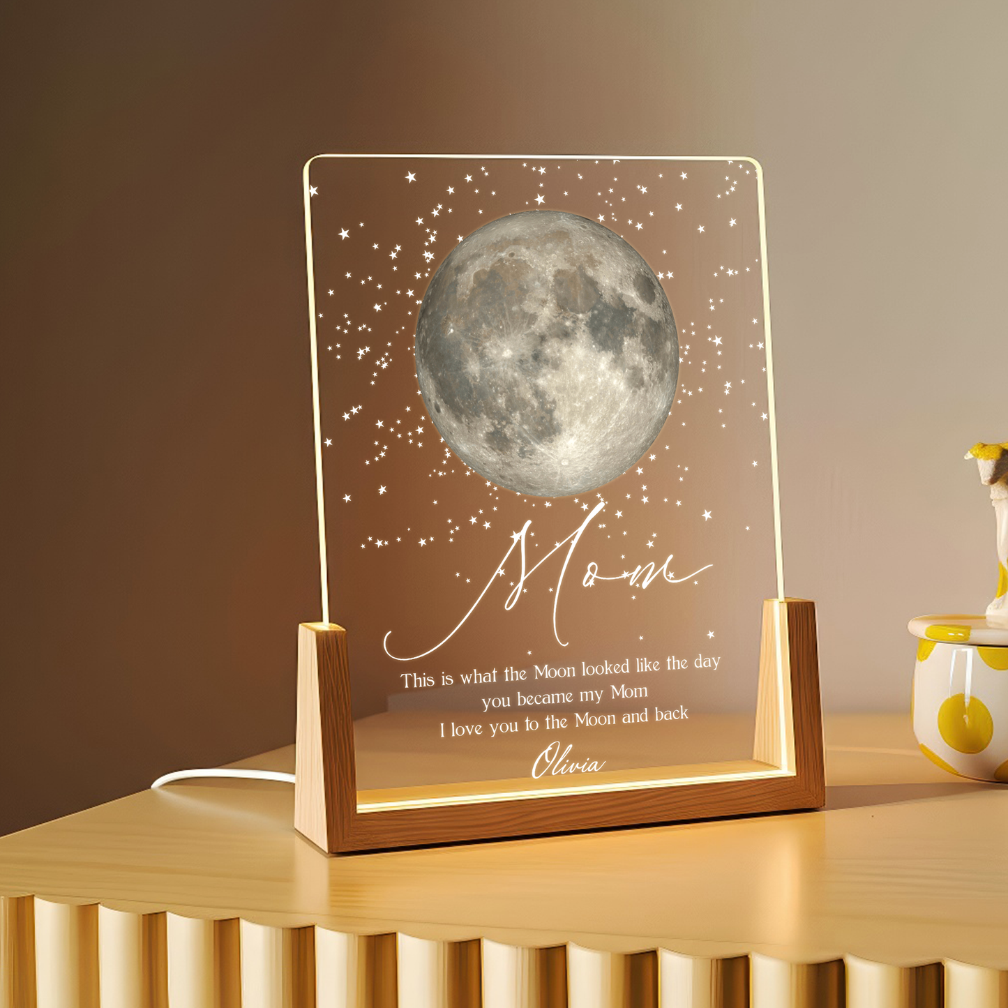 Personalized Moon Phase LED Plaque – Custom Night Sky Gift for Mom with Name & Special Date