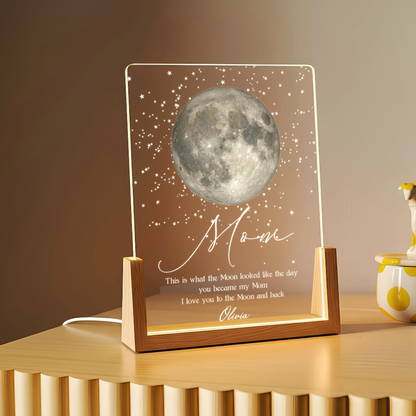 Personalized Moon Phase LED Plaque – Custom Night Sky Gift for Mom with Name & Special Date