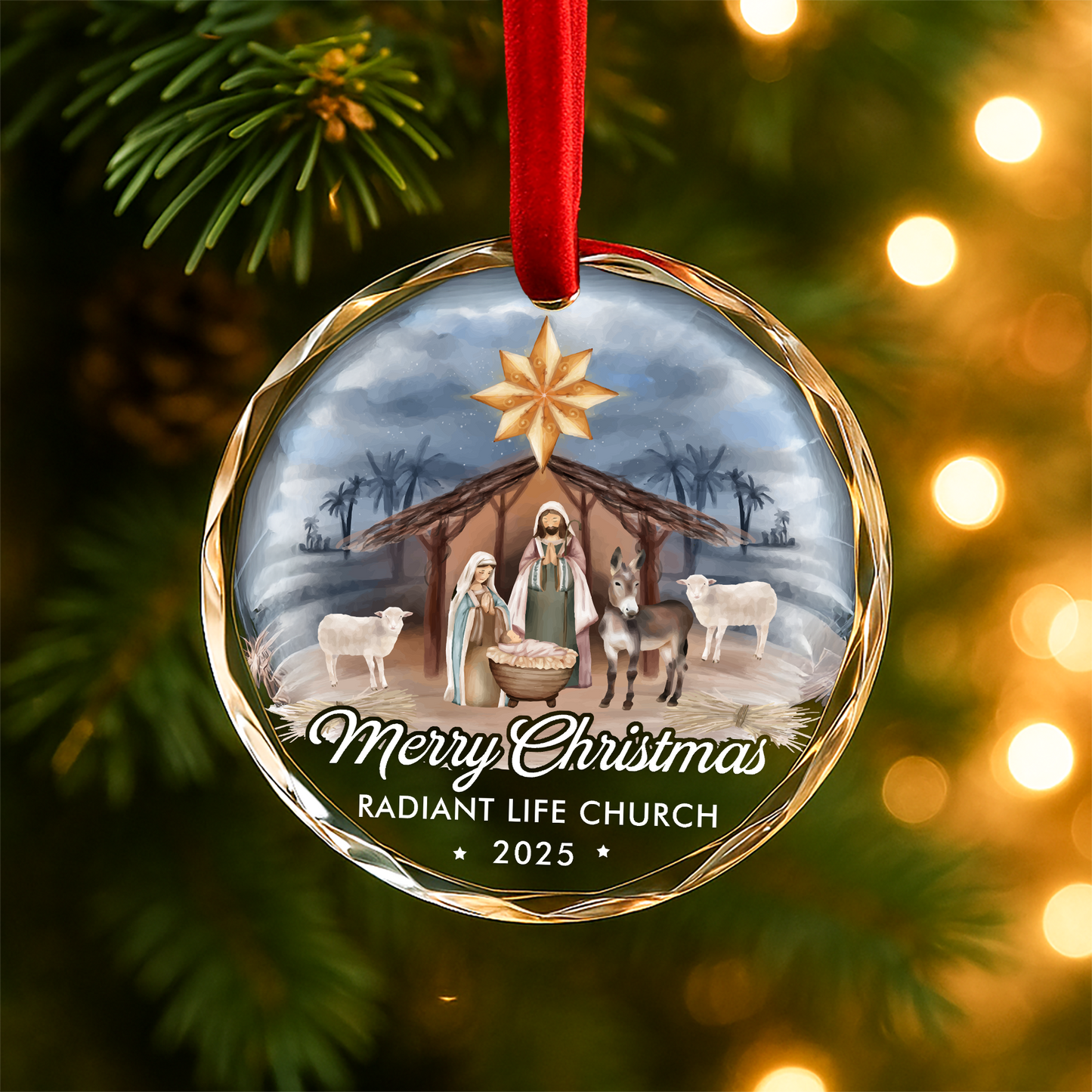 Merry Christmas Nativity Scene Church Ornament