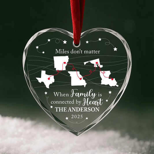 Long Distance Family Ornament, Family Is Connected By Heart Personalized Ornament