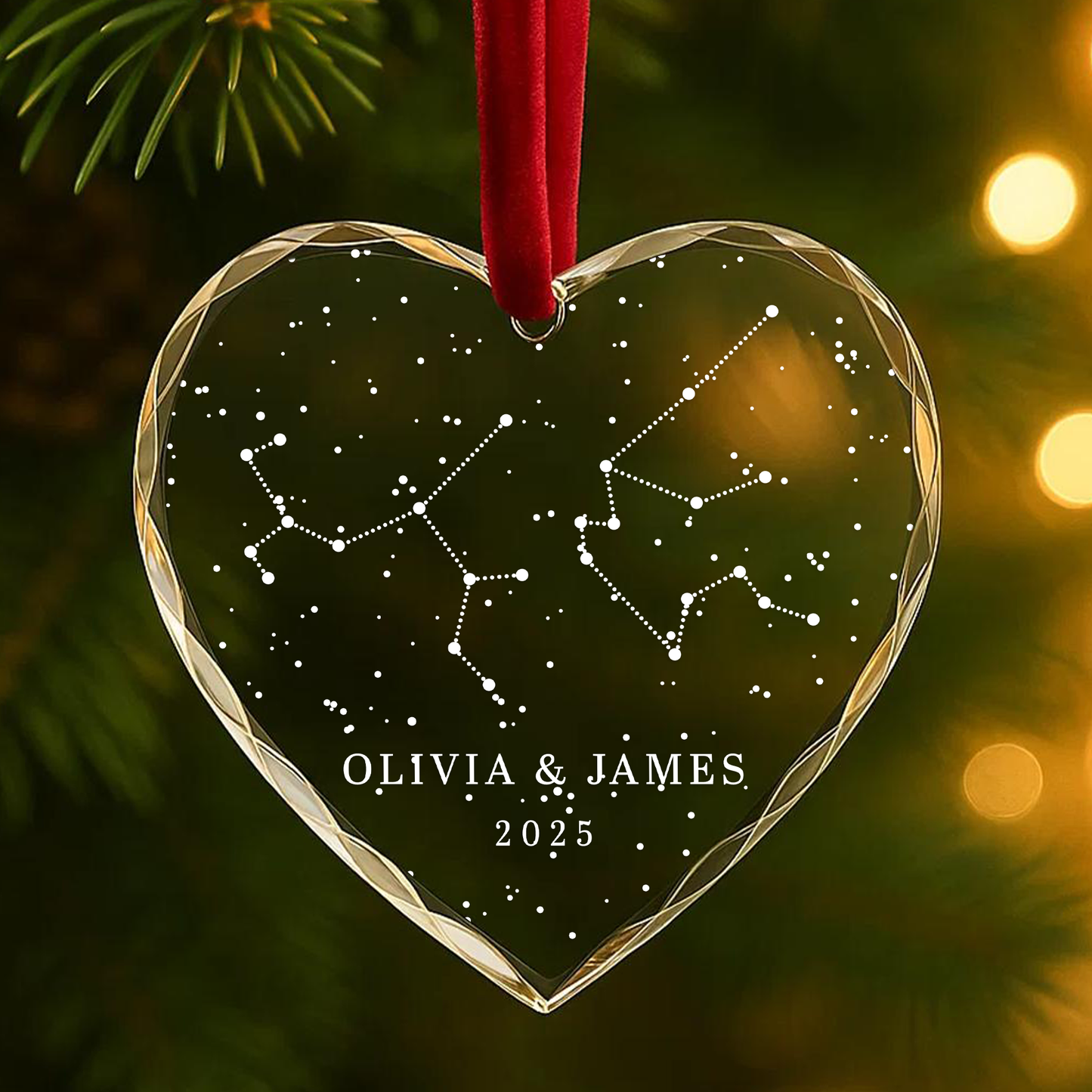 Couple Star Map Custom Heart Glass Ornament