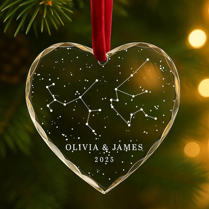 Couple Star Map Custom Heart Glass Ornament