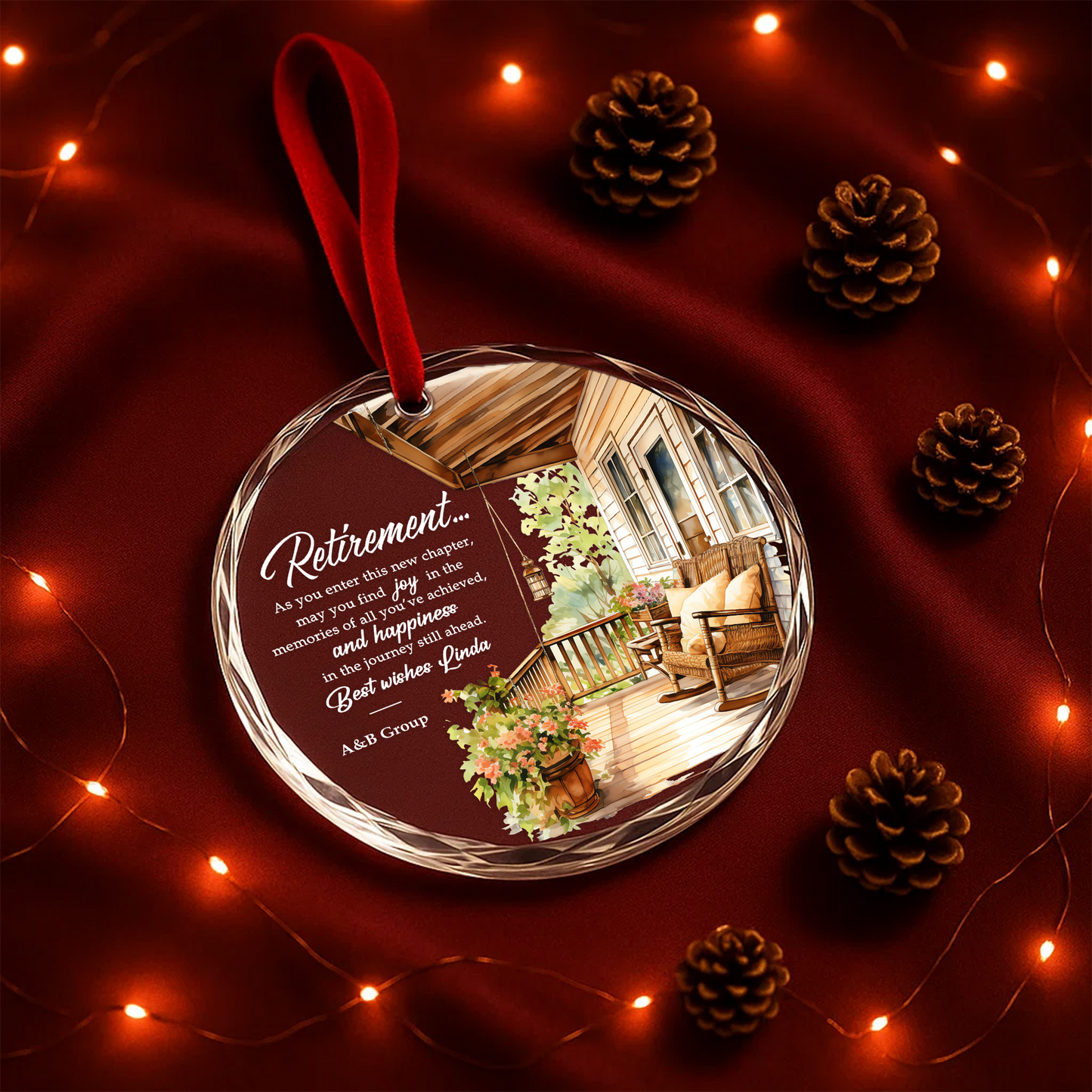 Retirement Ornament, Personalized Farewell Gift with Porch Scene