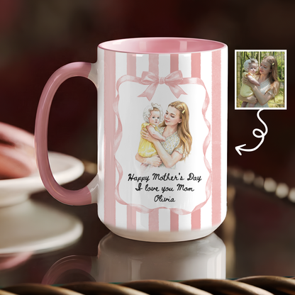 Personalized Photo Mug for Mom – Custom Illustrated Portrait Mug, Mother’s Day Gift
