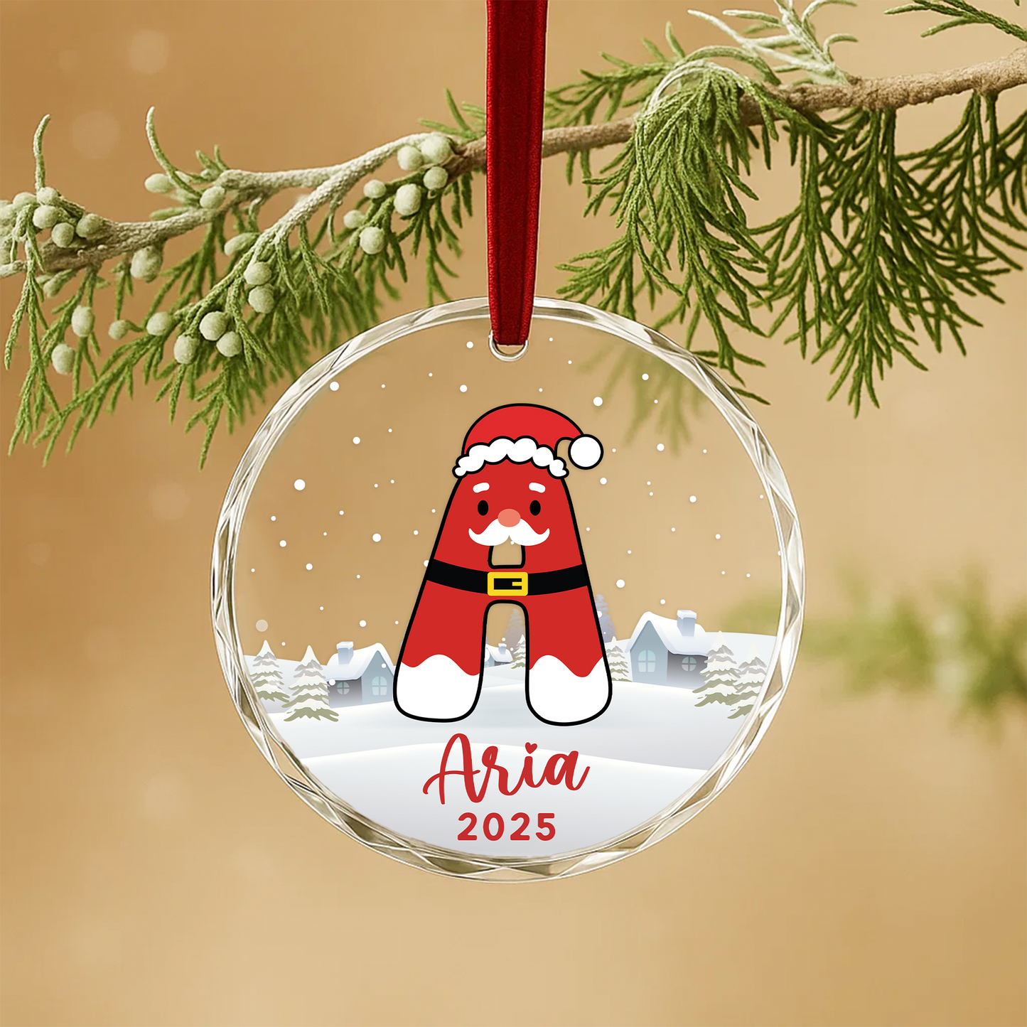 Santa Letter Monogram Custom Glass Ornament