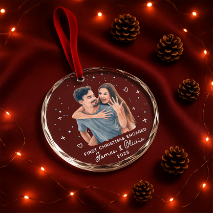 First Christmas Engaged, Custom Couple Portrait Ornament from Photo