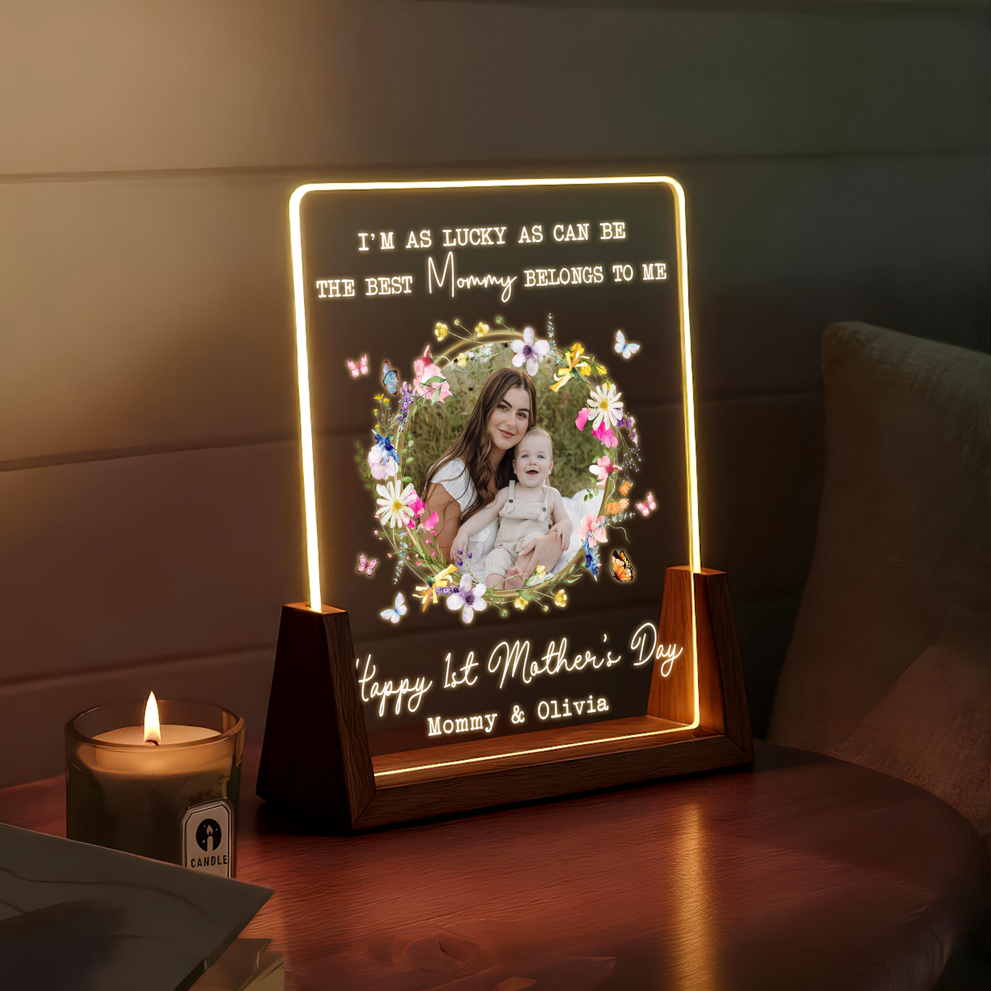 Personalized Mother’s Day LED Photo Plaque – Custom Mommy & Baby Gift with Name & Message