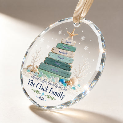 Custom Driftwood Christmas Tree Ornament – Personalized Family Names Coastal Glass Keepsake 2026
